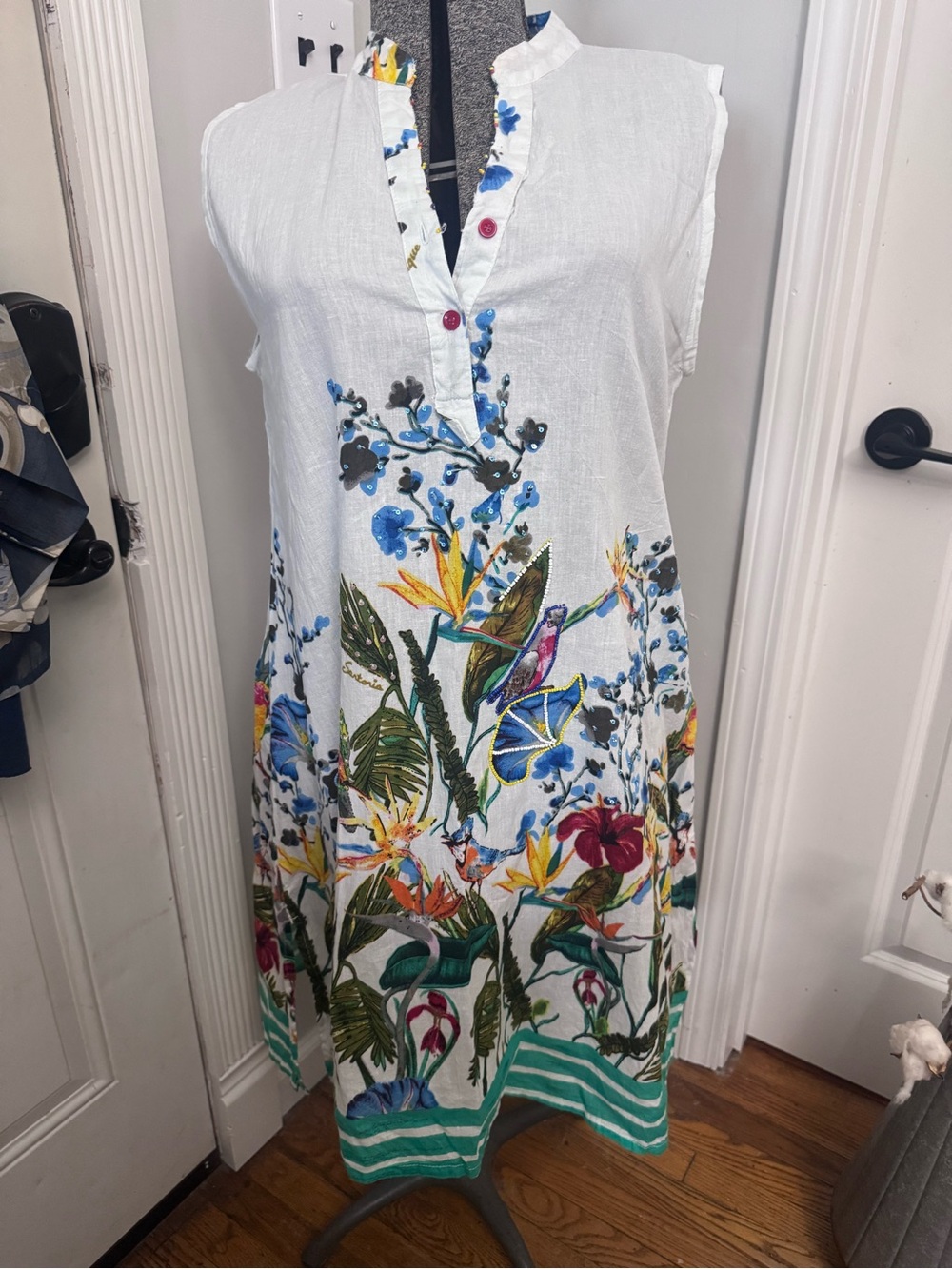 Women’s Amtica Santoria by Giacomo Cinque 100% Cotton Beaded Dress Sm Tropical